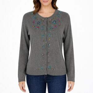 Glam Souls Cashmere Wool Blend Cardigan Rhinestone Brown Size S/M